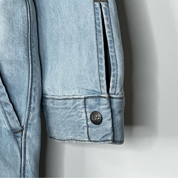 Lee Coveralls Jumpsuit Union All Denim Jeans Light Wash Long Sleeve Distressed M - Picture 14 of 16